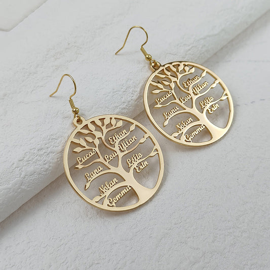 BOUCLES D'OREILLES ARBRE DE VIE JUSQU'À 13 PRÉNOMS