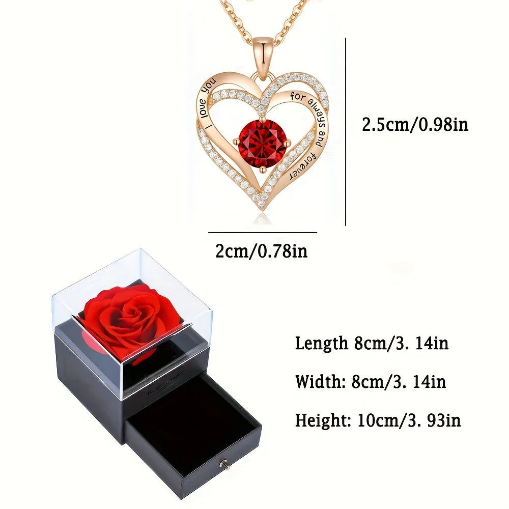 RubyRose - Collier Pendentif en Zircon Rouge avec Boîte Cadeau Fleur