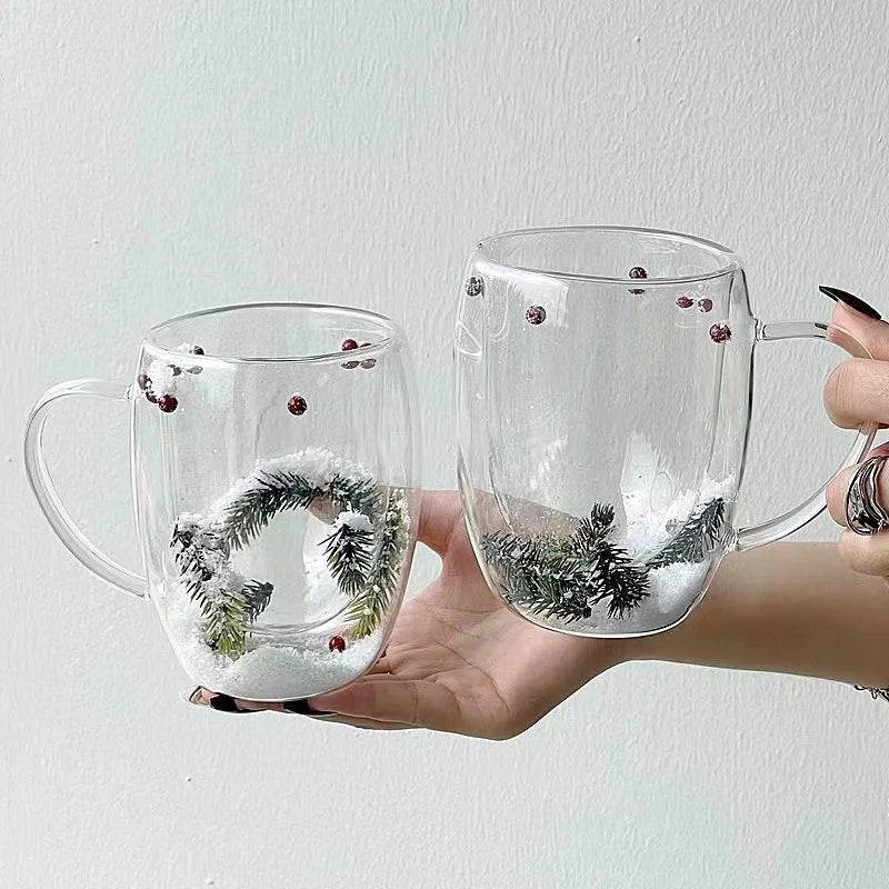 SnowCup - Tasse en Verre Double Paroi Thème de Noël