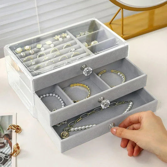 VelvetBox - Organisateur de Bijoux en Acrylique avec 3 Tiroirs Empilables