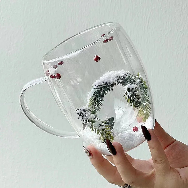 SnowCup - Tasse en Verre Double Paroi Thème de Noël