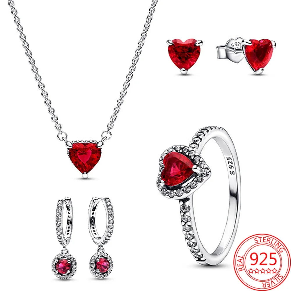 HeartGlow - Ensemble Bijoux en Argent 925 avec Collier, Bague et Boucles d'Oreilles