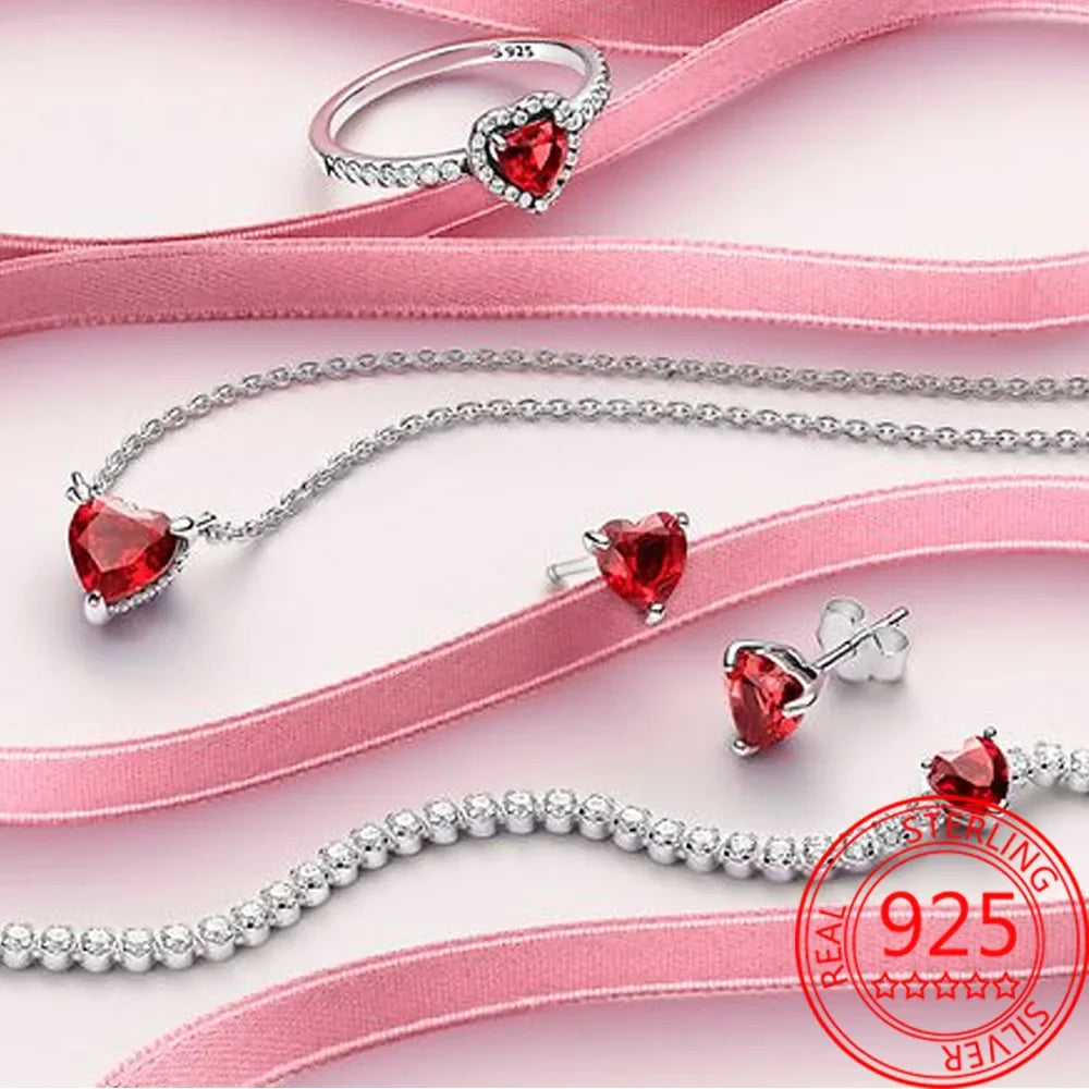 HeartGlow - Ensemble Bijoux en Argent 925 avec Collier, Bague et Boucles d'Oreilles