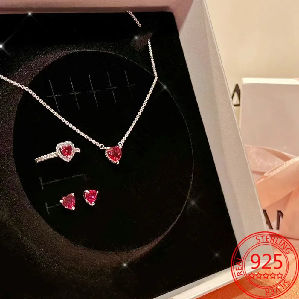 HeartGlow - Ensemble Bijoux en Argent 925 avec Collier, Bague et Boucles d'Oreilles