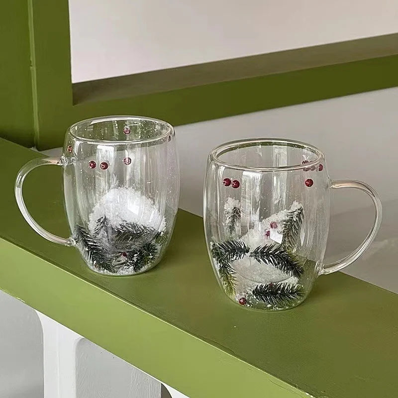 SnowCup - Tasse en Verre Double Paroi Thème de Noël