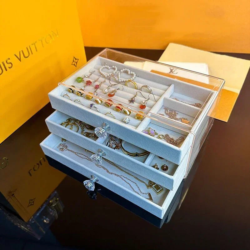 VelvetBox - Organisateur de Bijoux en Acrylique avec 3 Tiroirs Empilables