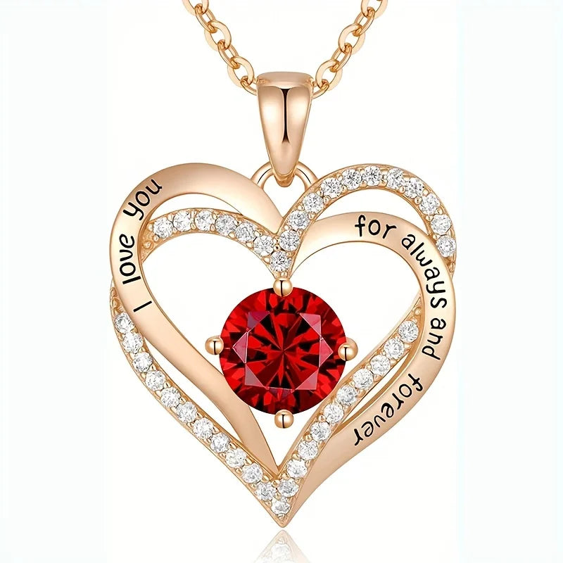 RubyRose - Collier Pendentif en Zircon Rouge avec Boîte Cadeau Fleur