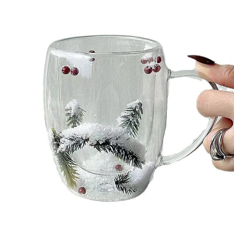 SnowCup - Tasse en Verre Double Paroi Thème de Noël